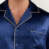 Men's Silk Short-Sleeve Pajama Set & Eye Mask Gift Set — Navy Blue