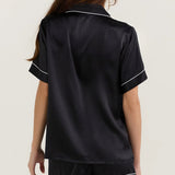 Luxury Silk Short-Sleeve Pajama Set & Eye Mask – 100% Mulberry Silk Gift for Her | Black
