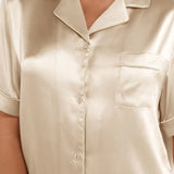 Luxury Silk Short-Sleeve Pajama Set & Eye Mask – 100% Mulberry Silk Gift for Her | Champagne