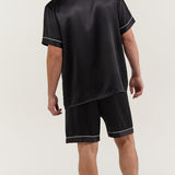 Men's Silk Short-Sleeve Pajama Set & Eye Mask Gift Set — Black