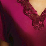 Mulberry Silk Short Lace Nightgown with Side Slit In Burgundy Red