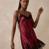 Women's Mulberry Silk Long Robe & Lace Nightgown Set In Burgundy