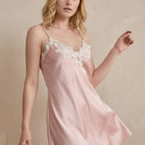 Women's Mulberry Silk Lace Trim Spaghetti Strap Nightgown In Pale Pink