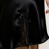 Silk Lace Mini Slip Nightgown – Black