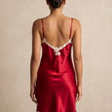 Women's Mulberry Silk Lace Trim Spaghetti Strap Nightgown In Burgundy Red