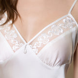 Silk V-Neck Lace Trim Slip Nightgown – White Midi Dress