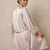 100% Mulberry Silk Lace Short Nightgown & Robe Set In Cream
