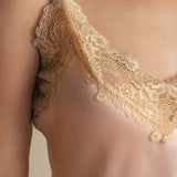 100% Mulberry Silk Lace Trim V-Neck Short Nightgown In Pale Pink