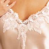 Mulberry Silk Floral Lace Camisole Set with Side Slit - Pale Pink