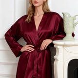 Long Silk Robe – Burgundy Red Dressing Gown