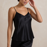 100% Mulberry Silk Camisole & Shorts Set In Black