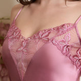 Mulberry Silk Chemise Nightgown with Lace in Pale Mauve