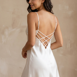 100% Mulberry Silk Criss-Cross Back Slip Nightgown In White