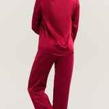 Silk Long-Sleeve Pajama Set & Eye Mask – 100% Mulberry Silk Gift Set for Women | Burgundy Red