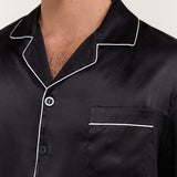 Men's Silk Long-Sleeve Pajama Set & Eye Mask Gift Set — Black