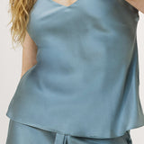 Luxury Silk Camisole Pajama Set & Eye Mask – 100% Mulberry Silk Christmas Gift for Her | Grayish Blue
