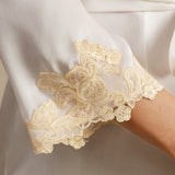 Women's 100% Mulberry Silk Robe with Lace Cuffs - White