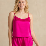 Ensemble pyjama en soie à manches courtes et short pour femme, couleur café