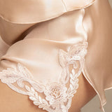 Mulberry Silk Floral Lace Camisole Set with Side Slit - Pale Pink