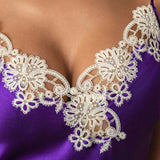 100% Mulberry Silk Criss-Cross Back Slip Nightgown In Violet