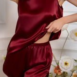 Silk Tank & Shorts Pajama Set – Burgundy Red