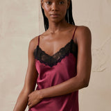 Women's Mulberry Silk Long Robe & Lace Nightgown Set In Burgundy