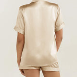 Luxury Silk Short-Sleeve Pajama Set & Eye Mask – 100% Mulberry Silk Gift for Her | Champagne