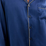 Men's Silk Long-Sleeve Pajama Set & Eye Mask Gift Set — Navy Blue