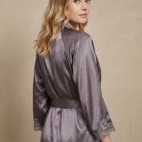 Women's Mulberry Silk Lace Nightgown & Robe Set In Quartz Purple