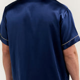 Men's Silk Short-Sleeve Pajama Set & Eye Mask Gift Set — Navy Blue