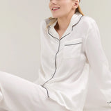 Silk Long-Sleeve Pajama Set & Eye Mask – 100% Mulberry Silk Gift Set for Women | White