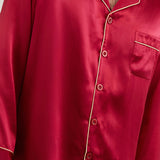 Men's Silk Long-Sleeve Pajama Set & Eye Mask Gift Set — Burgundy Red