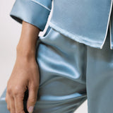Silk Long-Sleeve Pajama Set & Eye Mask – 100% Mulberry Silk Gift Set for Women | Haze Blue