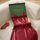100% Mulberry Silk Short Slip Dress & Eye Mask – Luxury Gift for Her | Burgundy Red