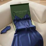 100% Mulberry Silk Short Slip Dress & Eye Mask – Luxury Gift for Her | Navy Blue