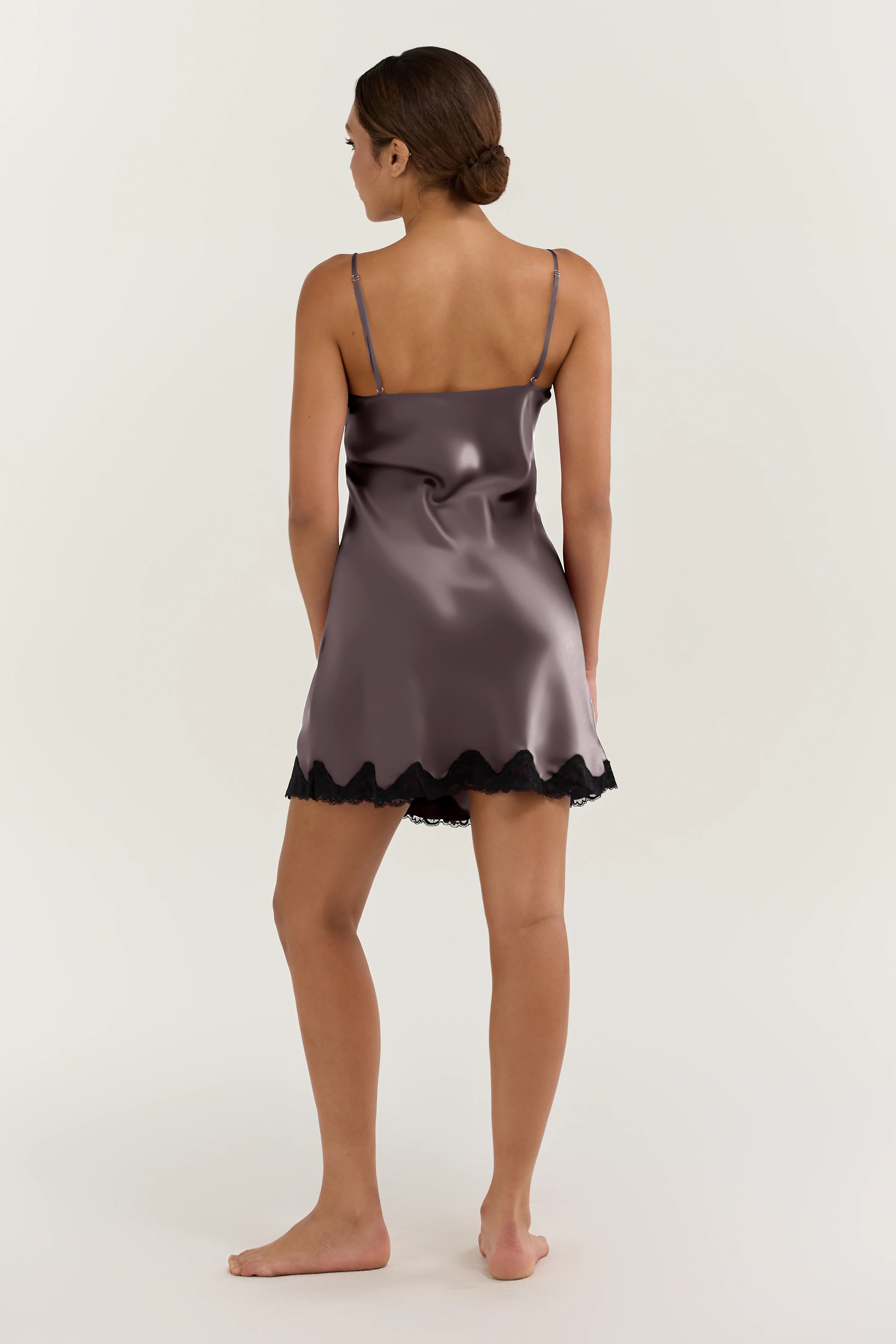 silk night dress short Ladies Silk Short Nightgown W/ Lace