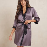 Short Silk Robe with Contrast Trim – Quartz Purple
