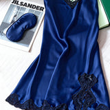 Luxury Silk Lace Slip Dress & Eye Mask Gift Set for Women – Navy Blue