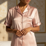 Women’s Short-Sleeve & Shorts Silk Pajama Set In Pale Pink