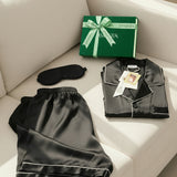 Men's Silk Short-Sleeve Pajama Set & Eye Mask Gift Set — Black