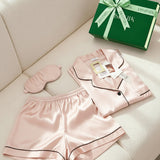 Luxury Silk Short-Sleeve Pajama Set & Eye Mask – 100% Mulberry Silk Gift for Her | Pale Pink