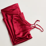 Pure Silk Spaghetti Strap Long Dress In Burgundy Red