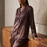 Women’s Long-Sleeve & Pants Silk Pajama In Coffee