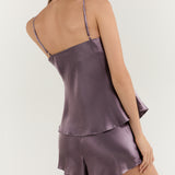 Ensemble pyjama caraco en pure soie pour femme, couleur violet quartz