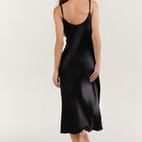 Langes Spaghettiträgerkleid aus reiner Seide in Schwarz