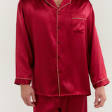 Men’s Long-Sleeve Silk Pajamas Set In Burgundy Red