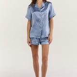 Women’s Short-Sleeve & Shorts Silk Pajama Set In Haze Blue