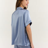 Women’s Short-Sleeve & Shorts Silk Pajama Set In Haze Blue