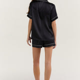 Women’s Short-Sleeve & Shorts Silk Pajama Set In Black