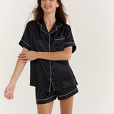 Women’s Short-Sleeve & Shorts Silk Pajama Set In Black